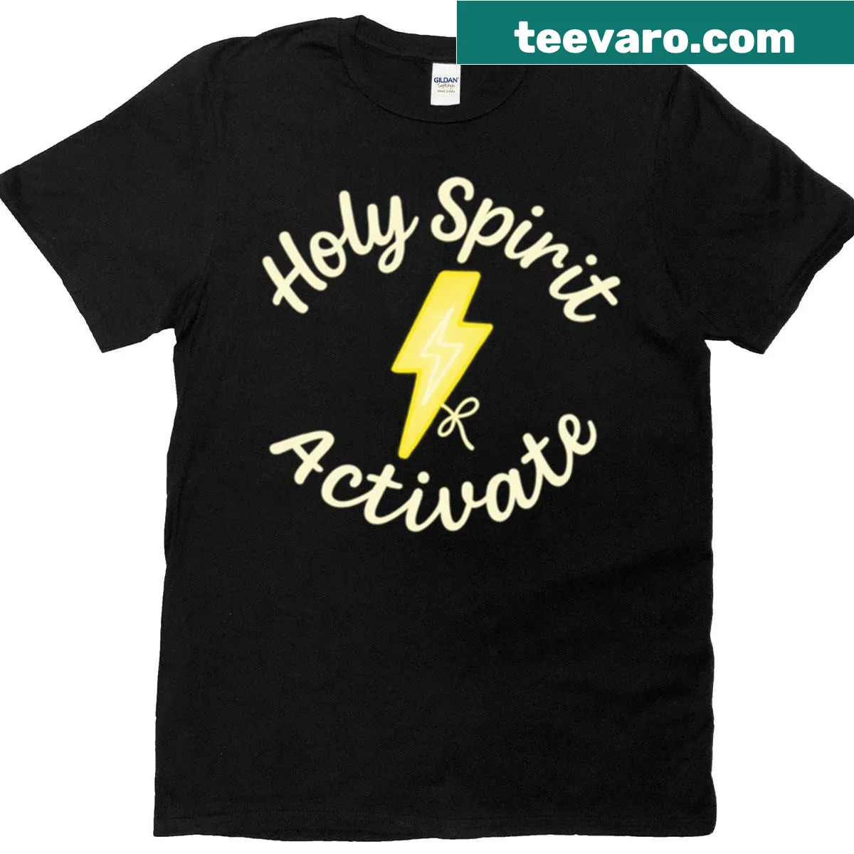 T-shirt with glowing lightning bolt and Christian message — on a men's t-shirt