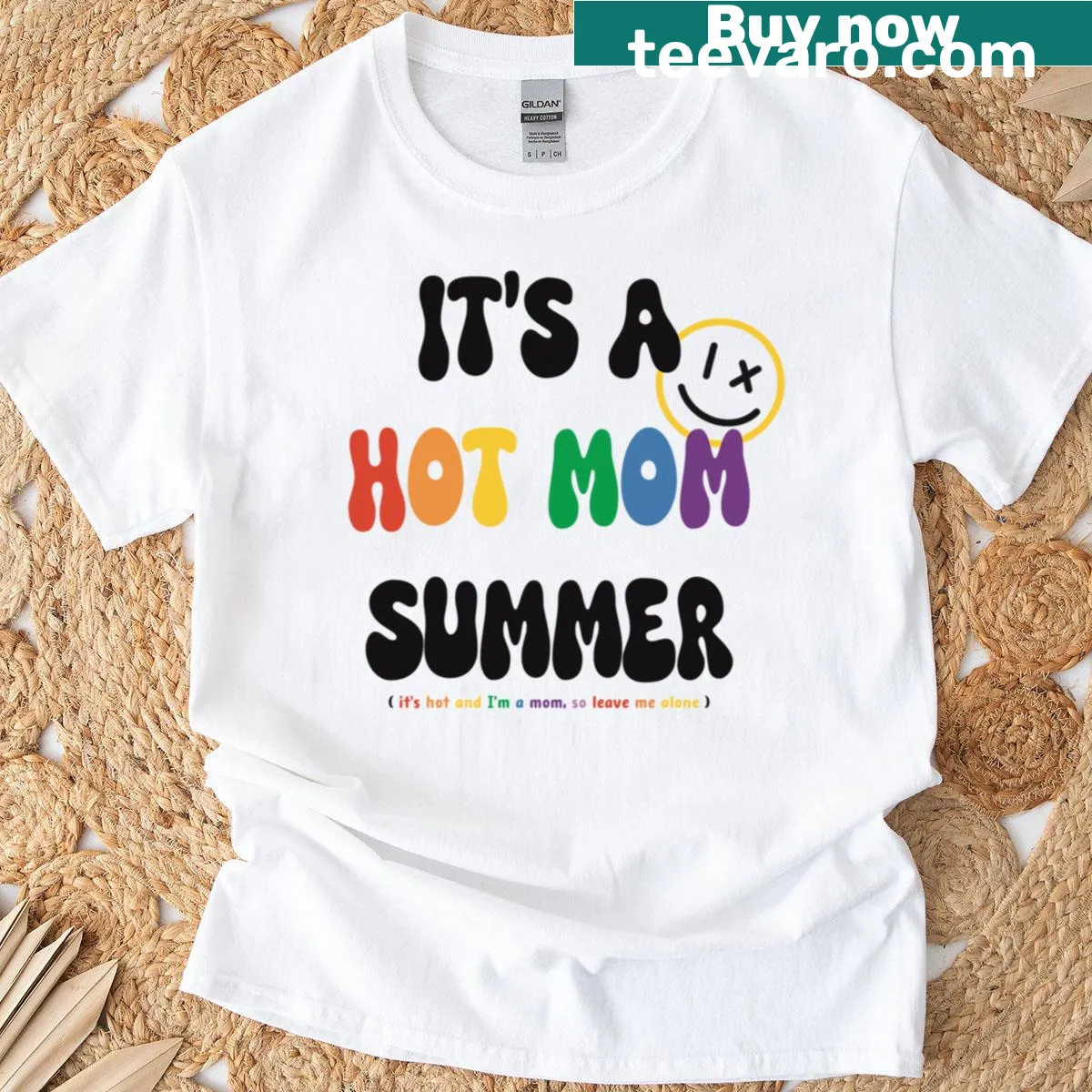 Playful Hot Mom Summer t-shirt with humorous design — on a men's t-shirt