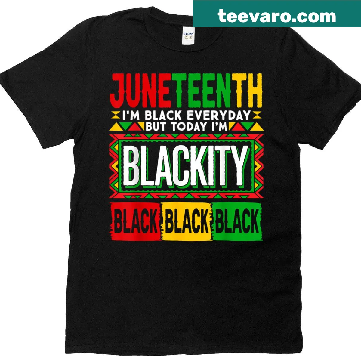 Bold typography 'I Am Black Everyday' on a Juneteenth-themed t-shirt — on a men's t-shirt