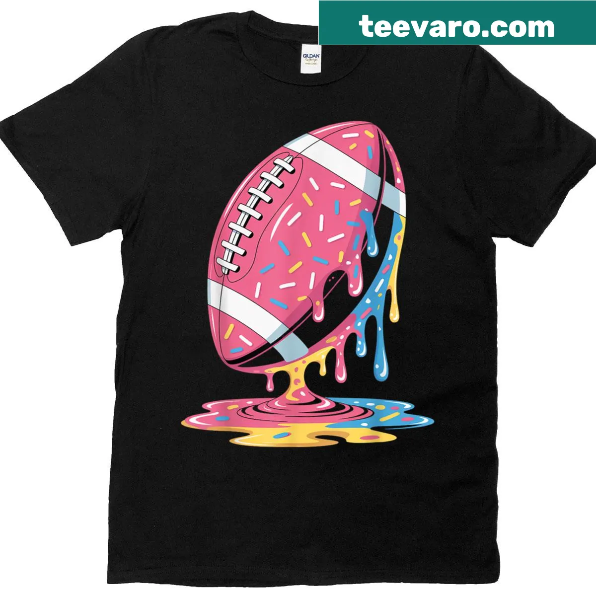 Ice Cream Drip T-shirt with football graphics — on a men's t-shirt