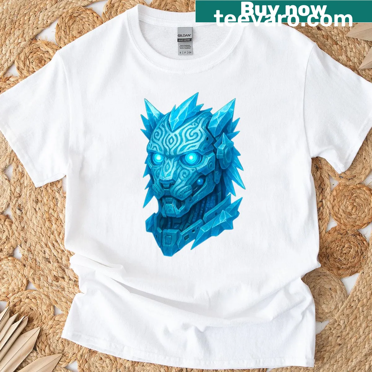 Futuristic cyber warrior head illustration on T-shirt — on a men's t-shirt