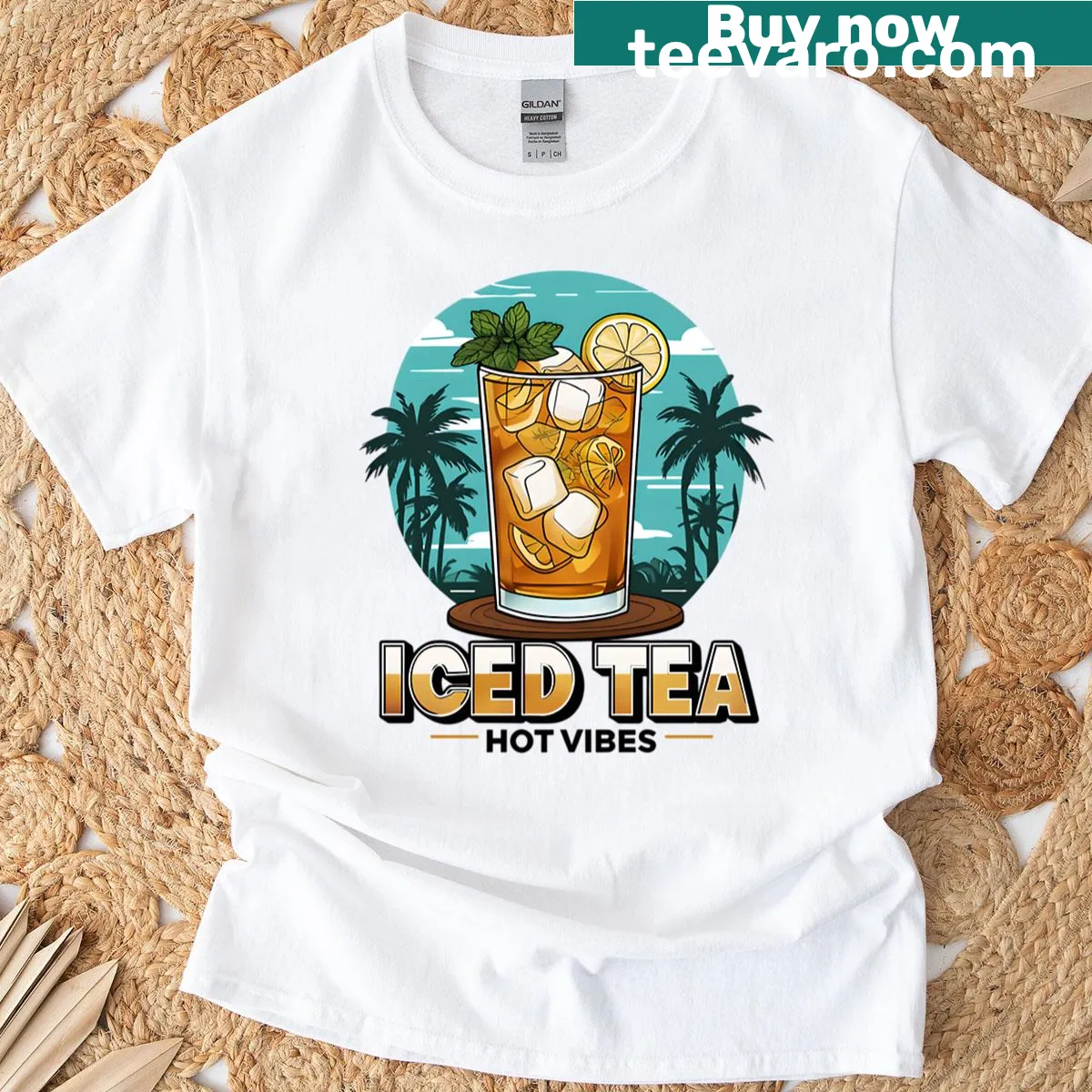 T-shirt with 'Iced Tea Hot Vibes' playful graphic — on a men's t-shirt