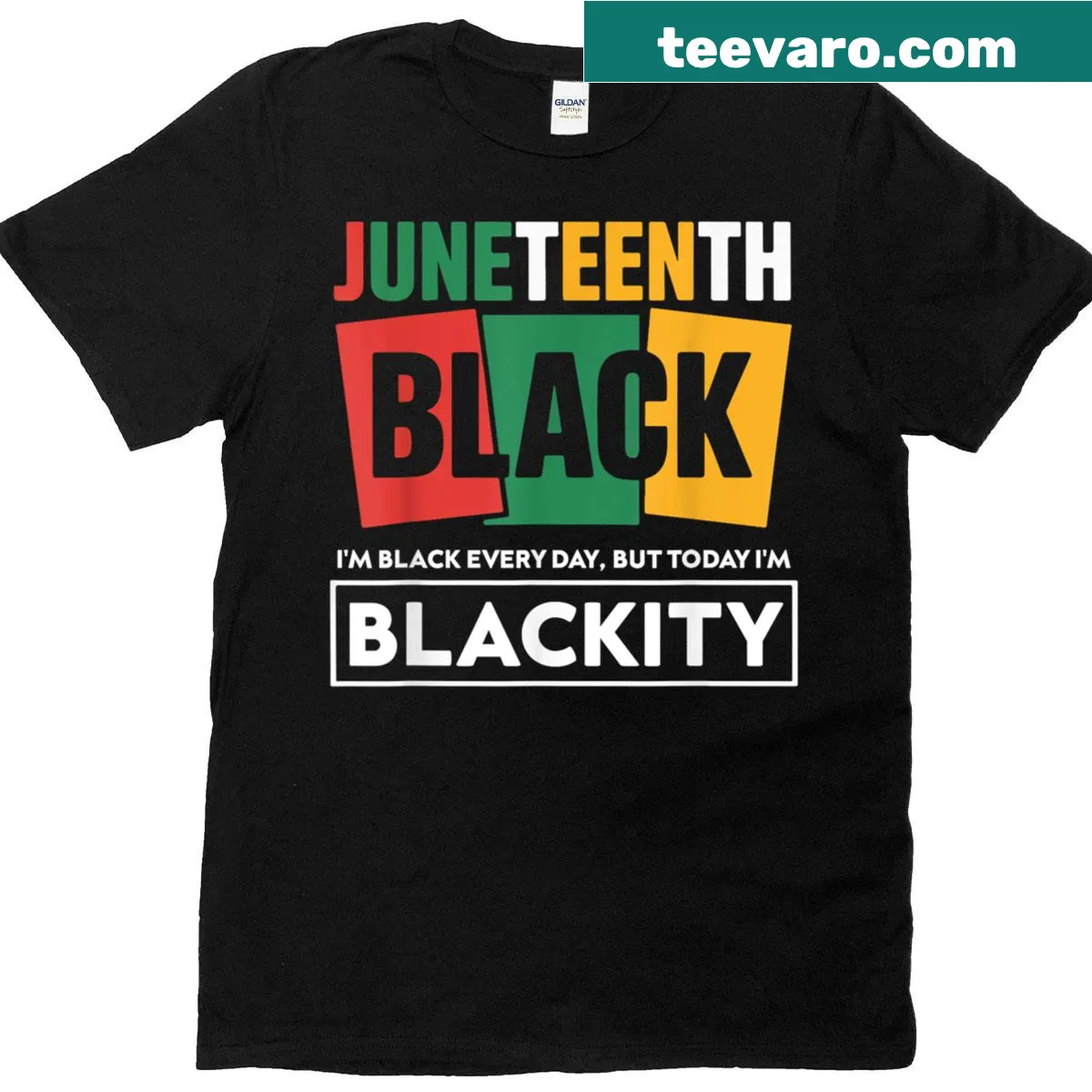 Juneteenth themed t-shirt with text celebrating Black identity — on a men's t-shirt