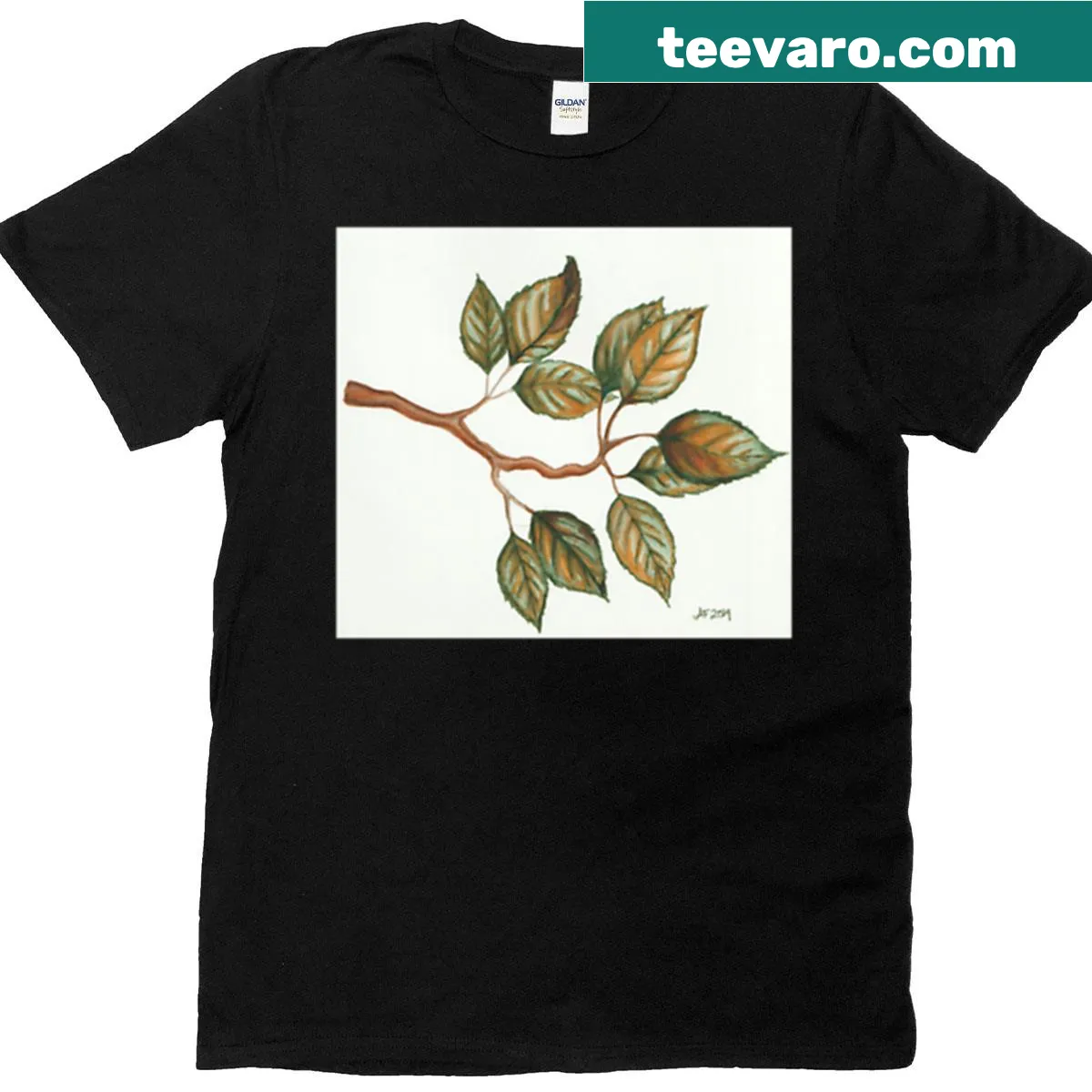 T-shirt featuring illustrations of autumn leaves for seasonal wear — on a men's t-shirt
