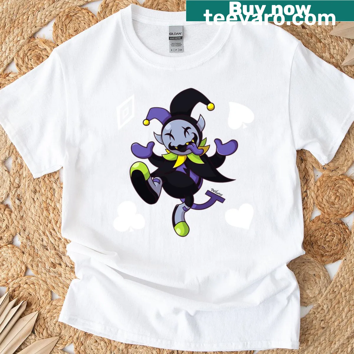 Cartoon Jevil The Chaotic Jester t-shirt design — on a men's t-shirt