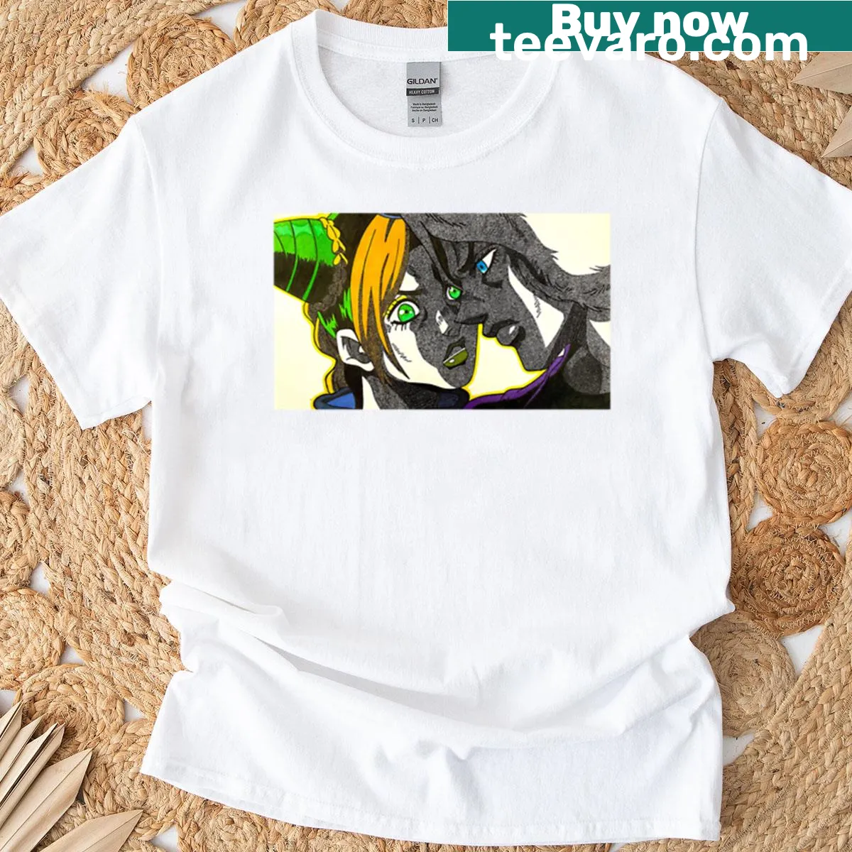 Illustrated Jolyne Heavy Weather t-shirt design — on a men's t-shirt