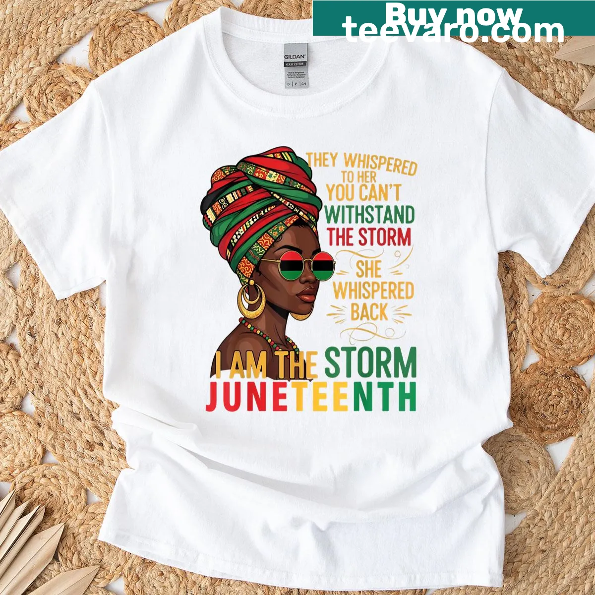 She Whispered I Am Juneteenth T-shirt with elegant typography — on a men's t-shirt