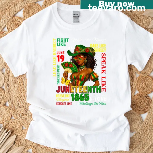 Juneteenth T-shirt with typography celebrating leaders in Black history.