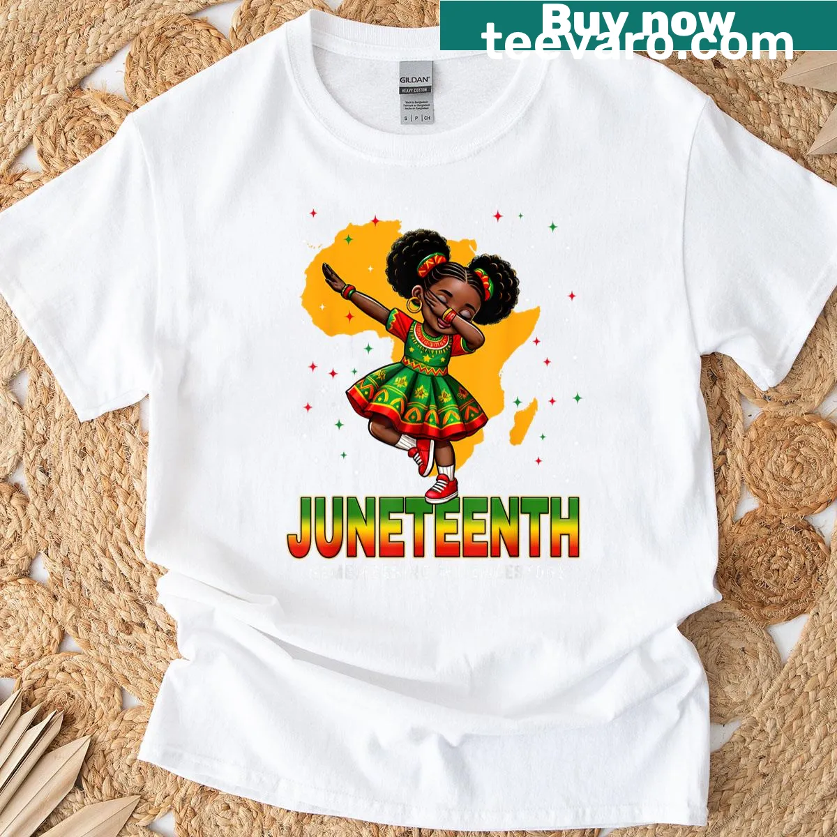 Juneteenth T-shirt featuring a dabbing girl graphic — on a men's t-shirt