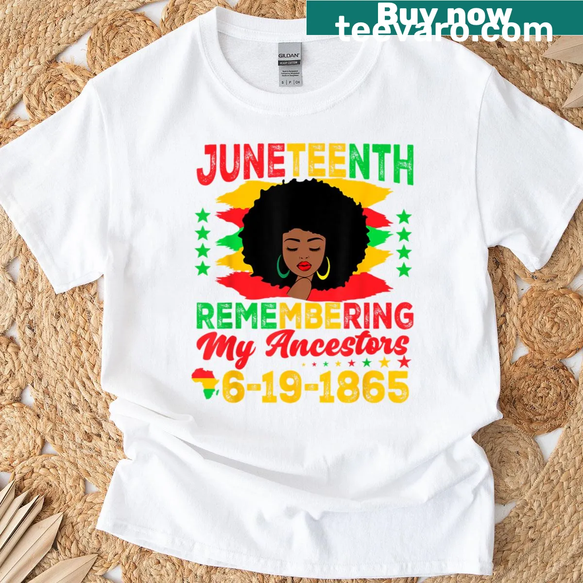 T-shirt honoring ancestors with a design for women commemorating Juneteenth. — on a men's t-shirt