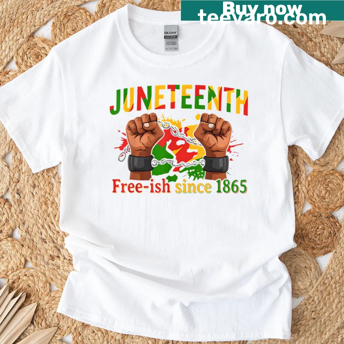 Juneteenth t-shirt featuring periodic-style design with 'Unapologetically Black' text — on a men's t-shirt
