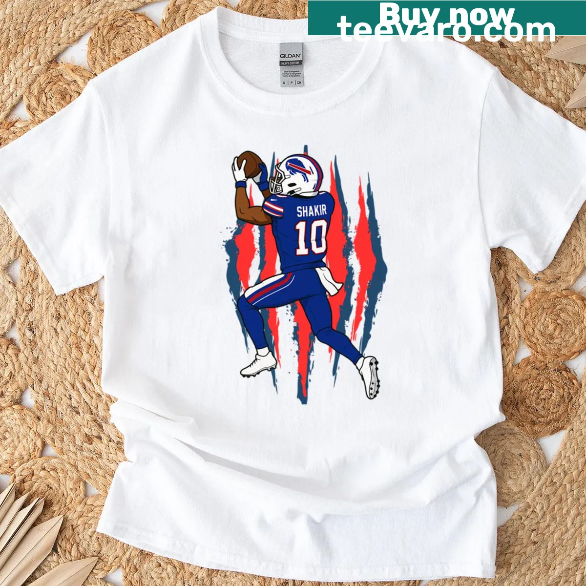 Comic-style football T-shirt featuring Khalil Shakir's iconic catch — on a men's t-shirt