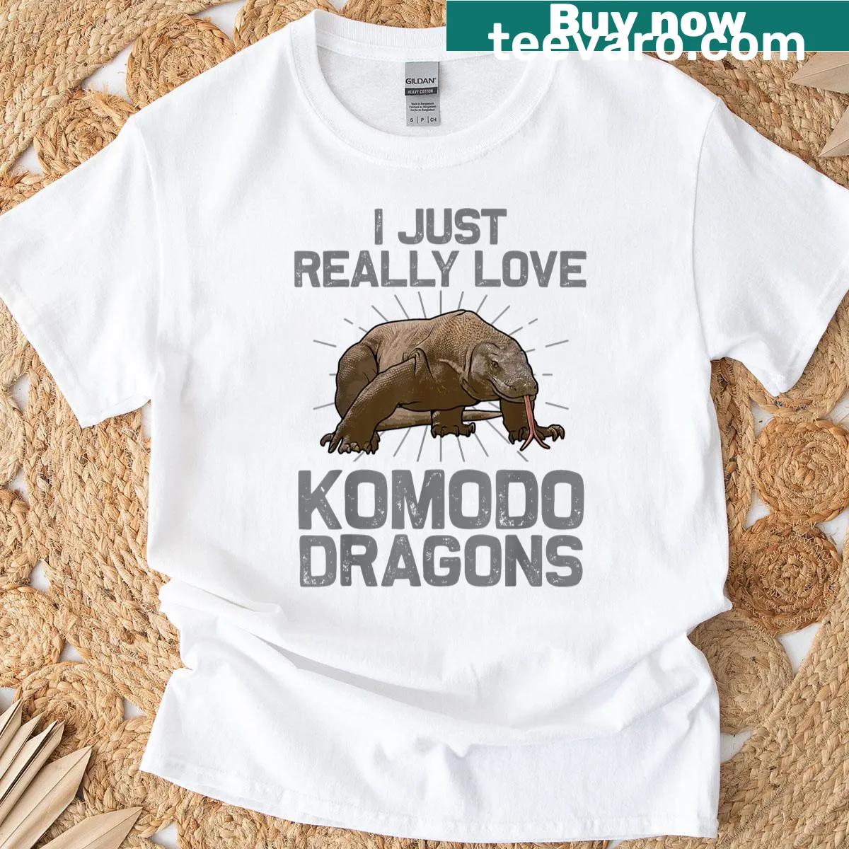 Cartoon design of a Komodo dragon on T-shirt — on a men's t-shirt