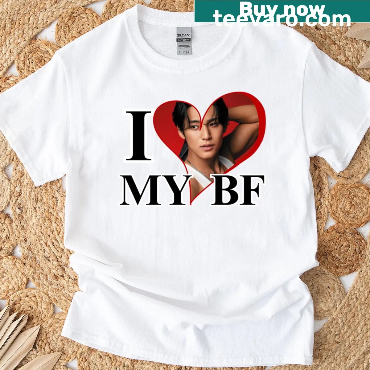 K-pop fan t-shirt with 'I Love My Bf Mingyu' in bold text — on a men's t-shirt