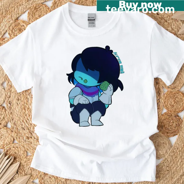 Illustration of Kris eating moss on an oversized T-shirt