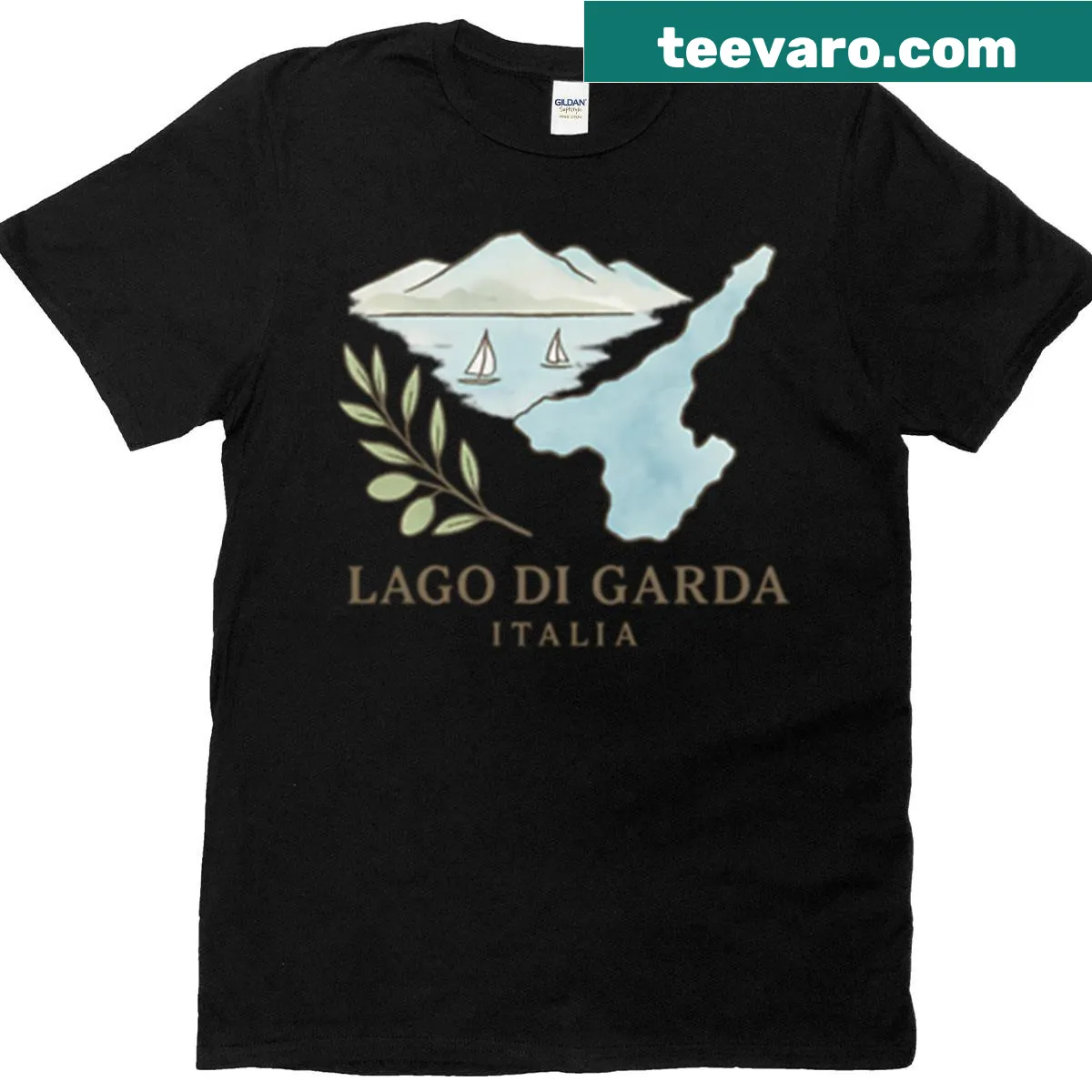 Watercolor map design of Lago Di Garda on a t-shirt — on a men's t-shirt