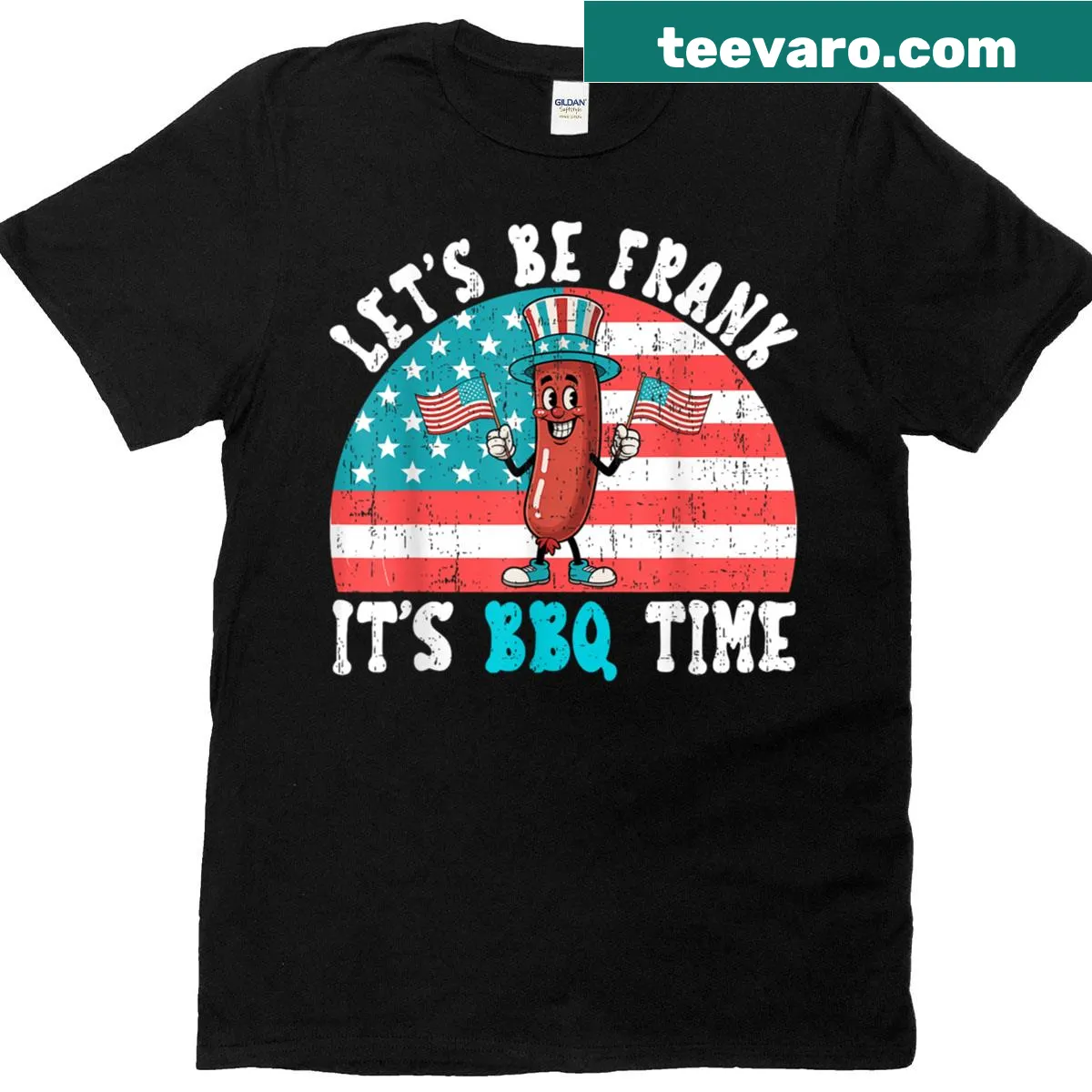 Funny retro BBQ time T-shirt for Fourth of July celebrations — on a men's t-shirt