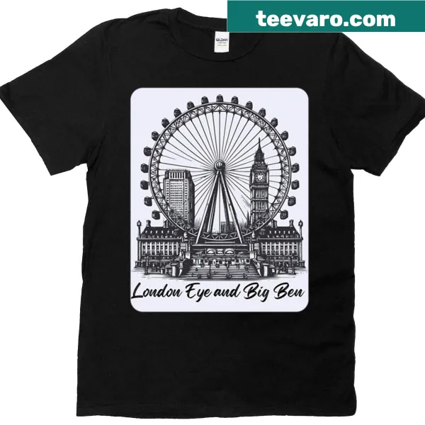 Illustration of the London Eye and Big Ben on T-shirt