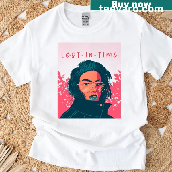 Minimalist typography T-shirt expressing the concept of being lost in time