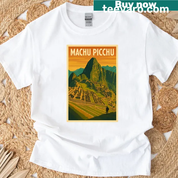 Retro poster design of Machu Picchu on a T-shirt