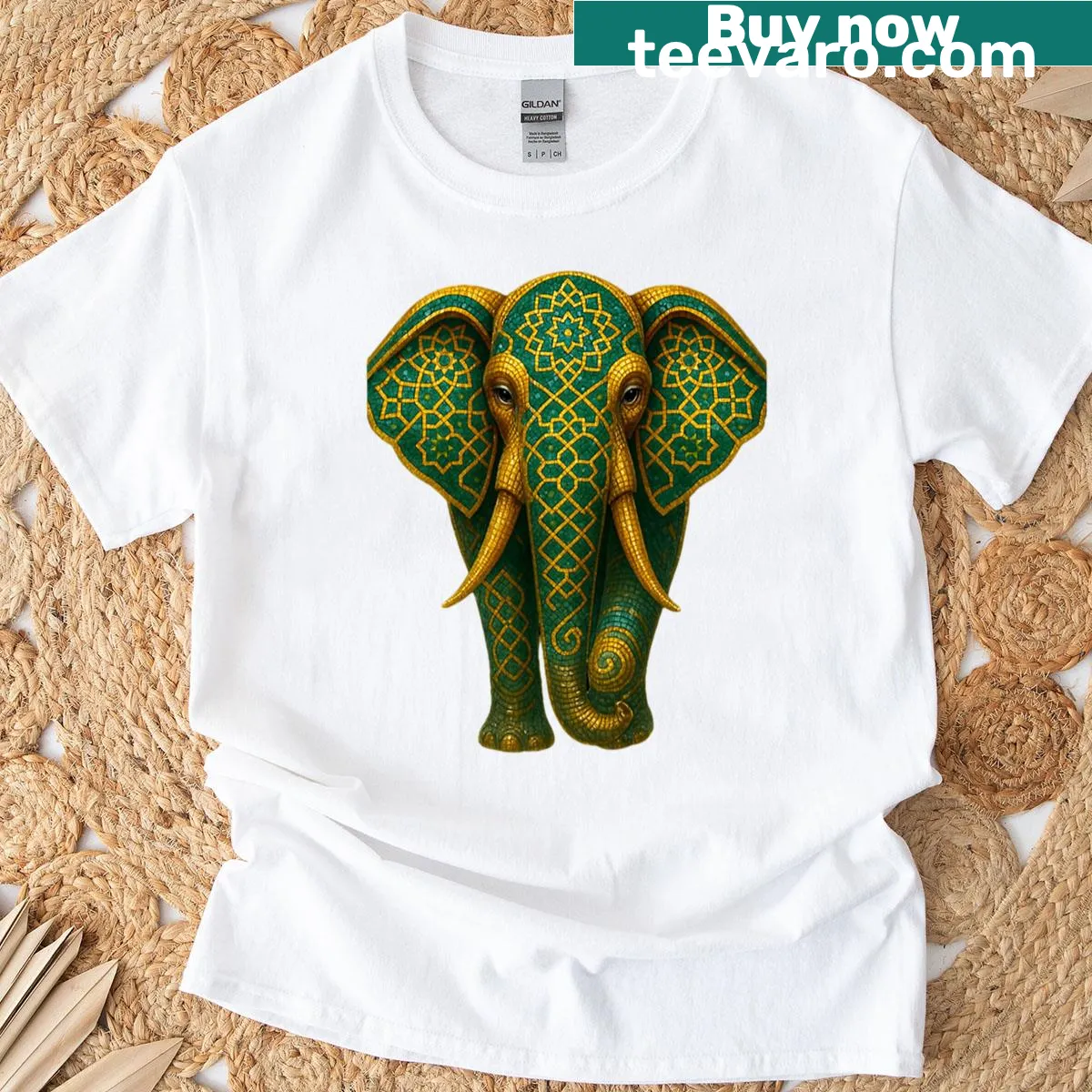Geometric mosaic elephant illustration on a T-shirt — on a men's t-shirt
