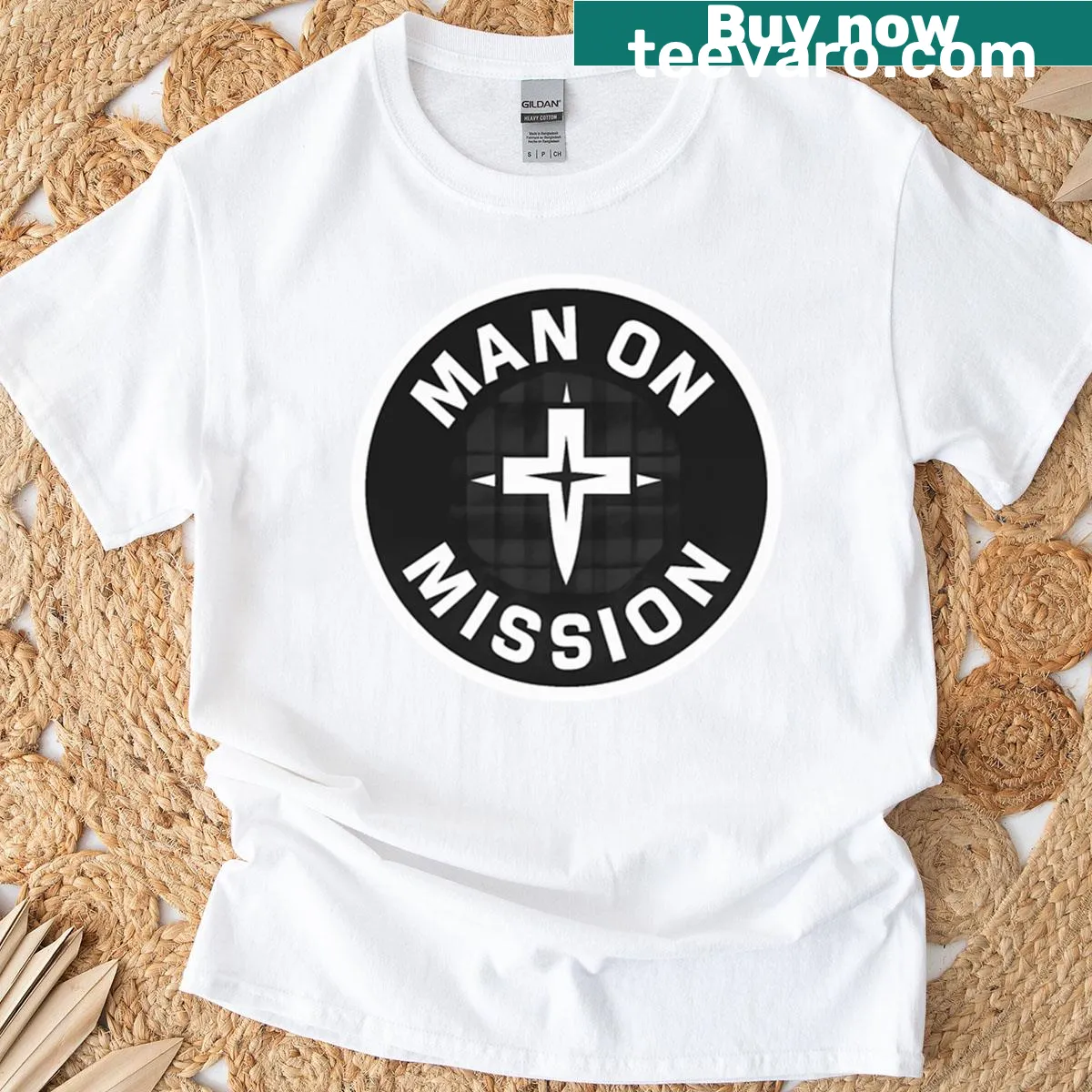 Compass and cross design T-shirt for faith — on a men's t-shirt