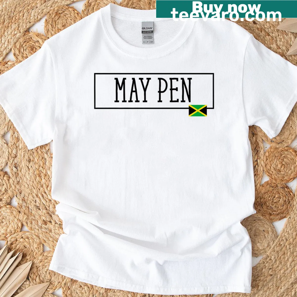 Illustrated May Pen Country graphic on a travel-themed t-shirt — on a men's t-shirt