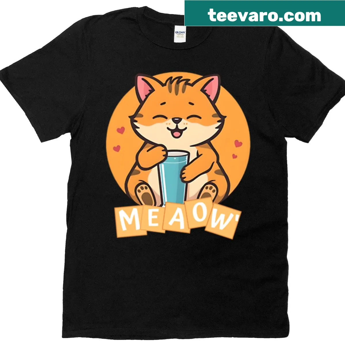 Adorable T-shirt featuring the word 'Meaow' in a playful font — on a men's t-shirt