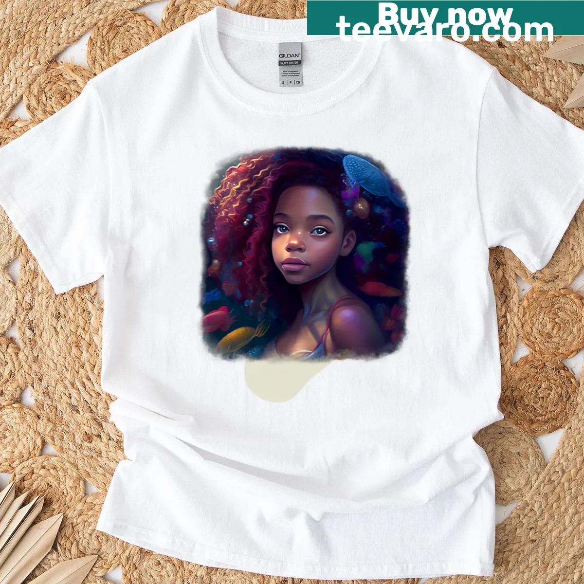 Mermaid girl illustration on a whimsical T-shirt — on a men's t-shirt