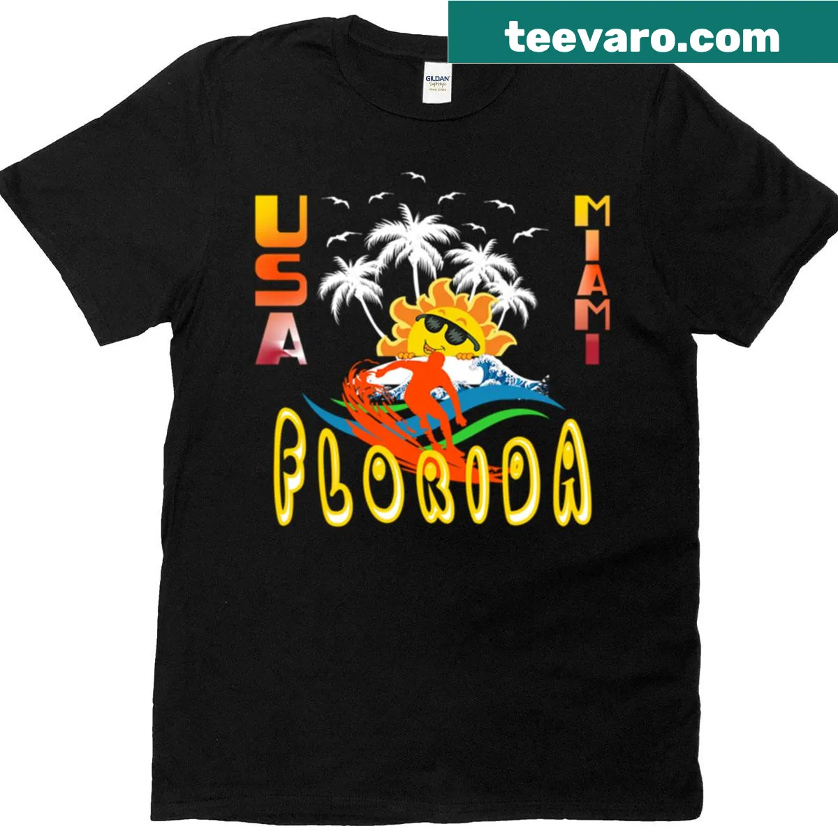 Illustration of surf and ocean vibes on T-shirt — on a men's t-shirt