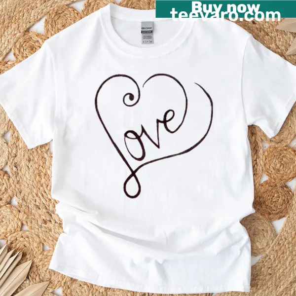 Minimalist calligraphy 'Love' graphic on a simple t-shirt