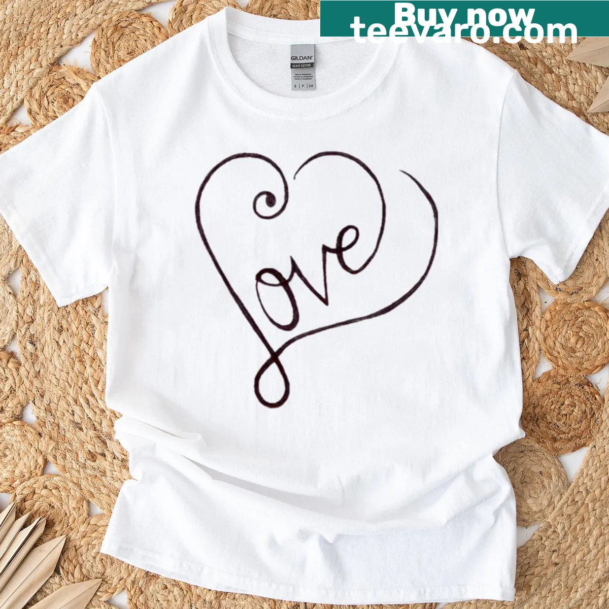 Minimalist calligraphy 'Love' graphic on a simple t-shirt — on a men's t-shirt