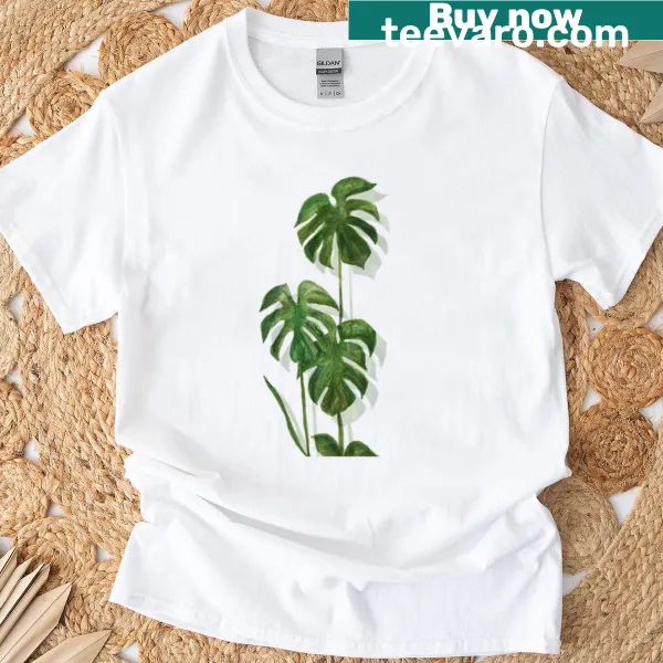 Watercolor Monstera plant graphic T-shirt with transparent design