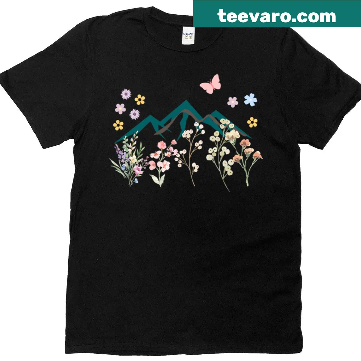 Artistic design of Mt Hood wildflowers on T-shirt — on a men's t-shirt