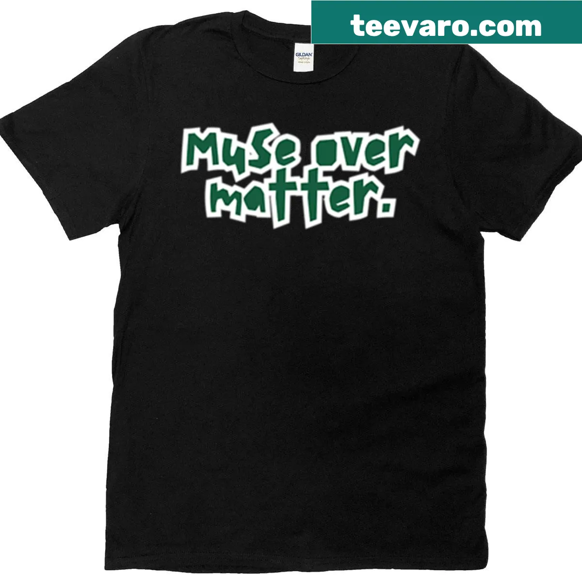 Creative mind t-shirt with 'Muse Over Matter' design — on a men's t-shirt