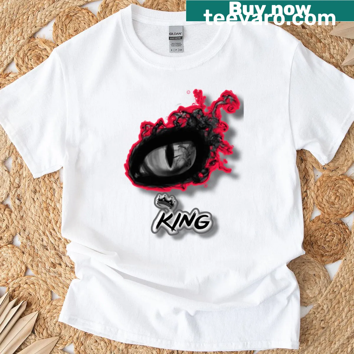 Minimalist line-art T-shirt featuring the Mystic Eye of the King — on a men's t-shirt