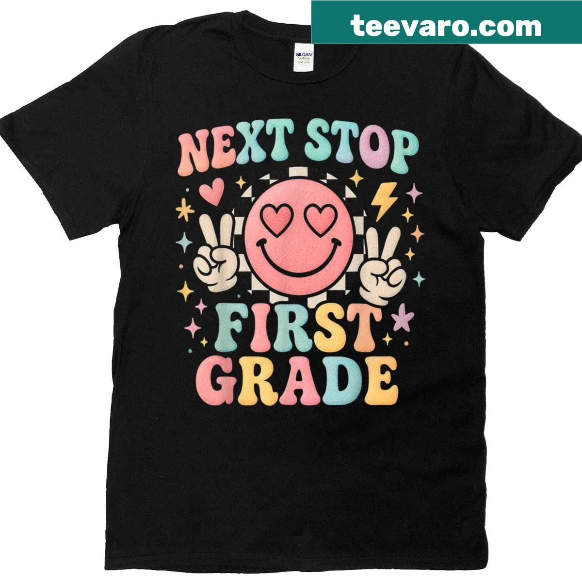 Graduation t-shirt with 'Next Stop 1st Grade' design — on a men's t-shirt