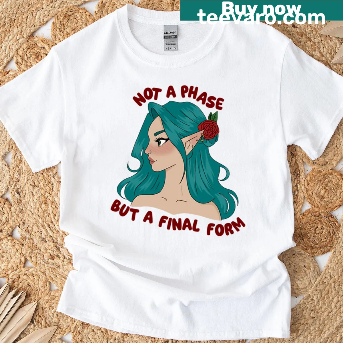 T-shirt with 'Not A Phase But A Final Form' text — on a men's t-shirt
