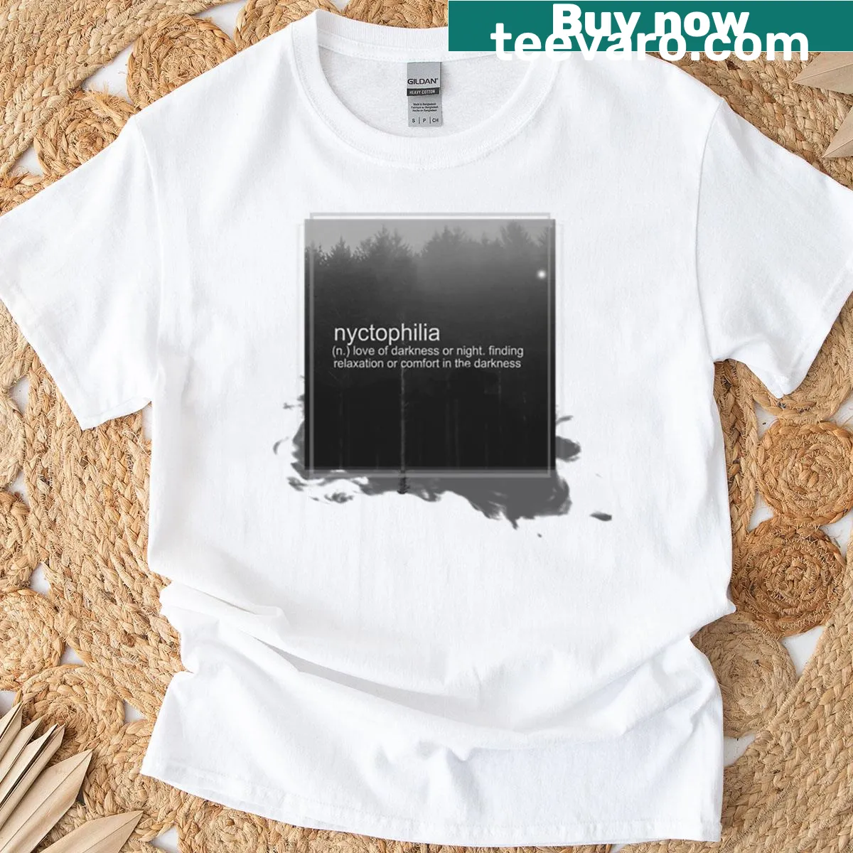 T-shirt with 'Nyctophilia' text representing love for the night — on a men's t-shirt