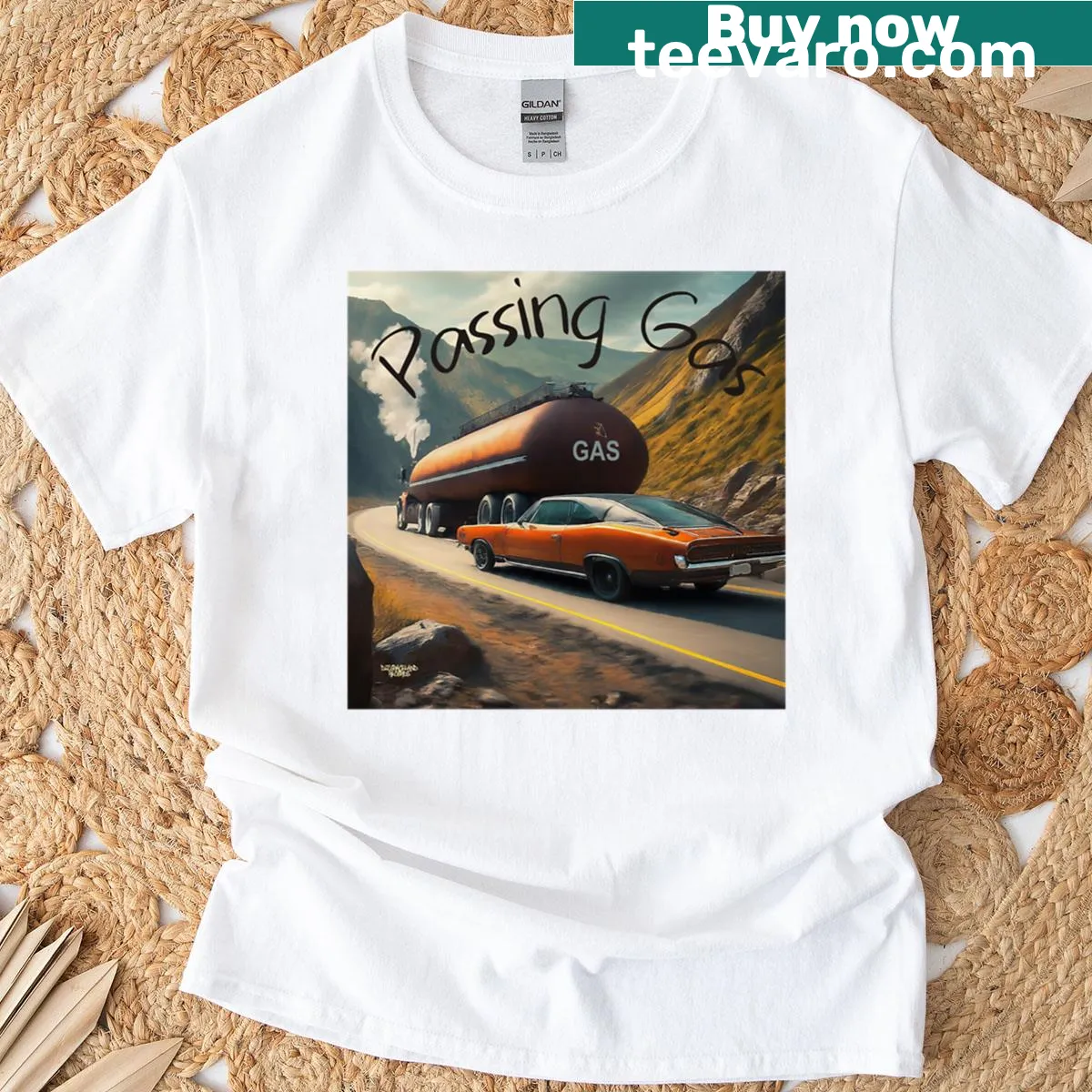 Funny T-shirt with the phrase 'Passing Gas' for humor lovers — on a men's t-shirt