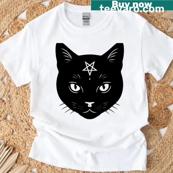 Cute illustration of a cat with potion bottles on a T-shirt.