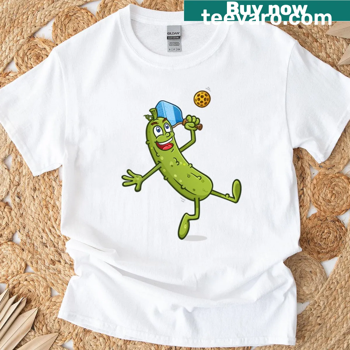 Bold tangy pickle design t-shirt — on a men's t-shirt