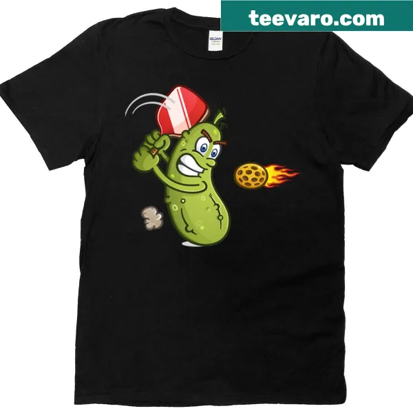 Humorous pickle character illustration on a T-shirt