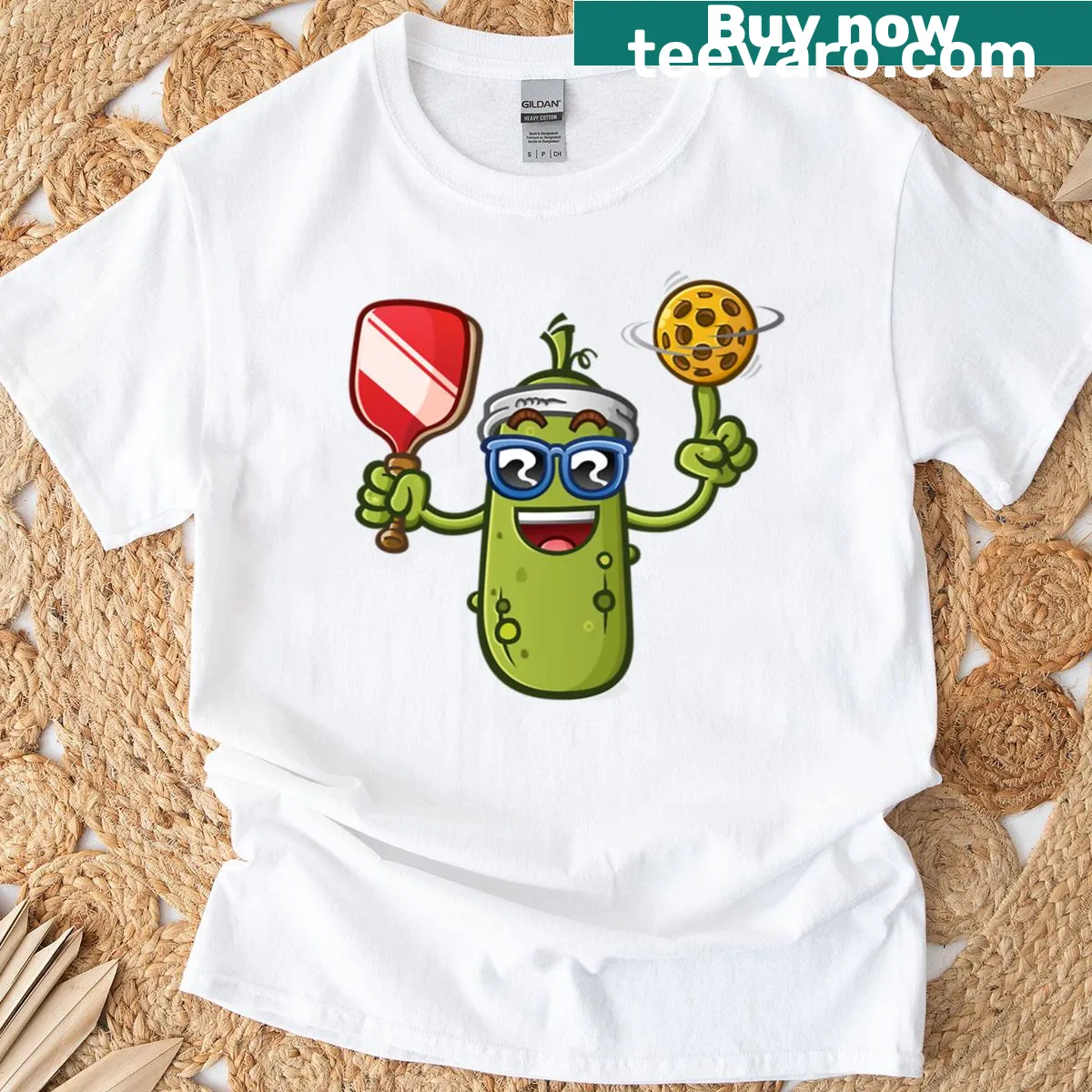 Fresh crunchy pickle graphic T-shirt — on a men's t-shirt