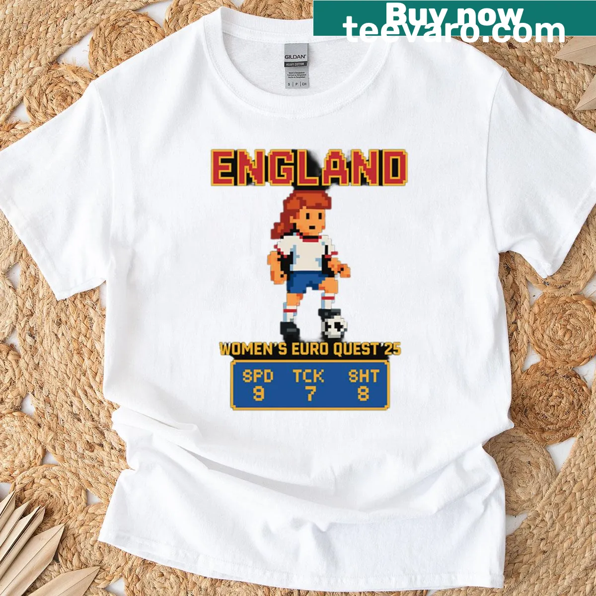 Retro 8-bit football design for England fans — on a men's t-shirt