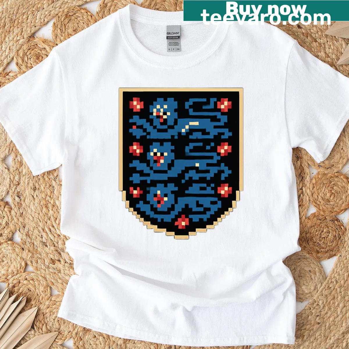 Retro 8-bit England Lionesses badge T-shirt for women — on a men's t-shirt