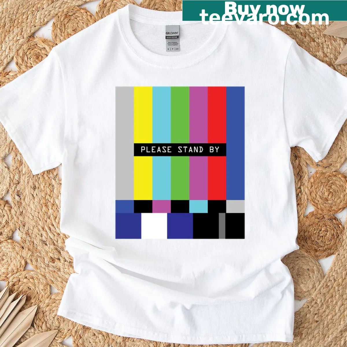Bold 'Please Stand By' graphic t-shirt for casual wear — on a men's t-shirt