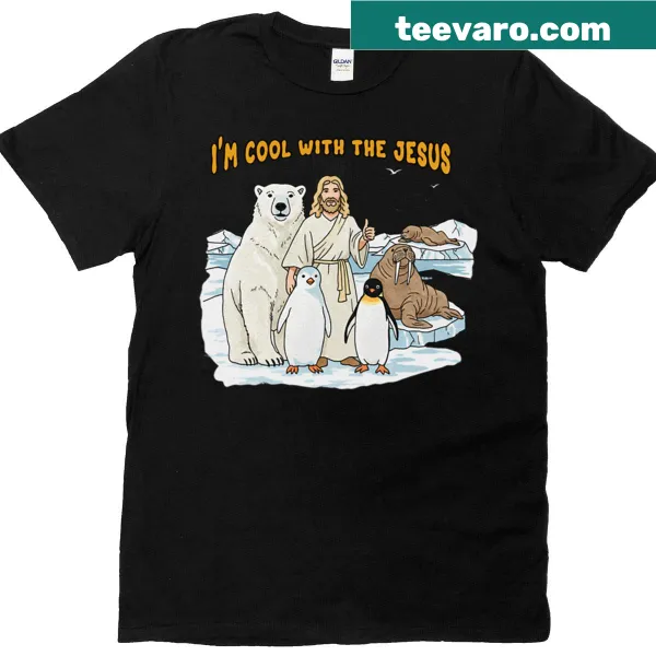 Illustration of polar bears and religious imagery on a T-shirt