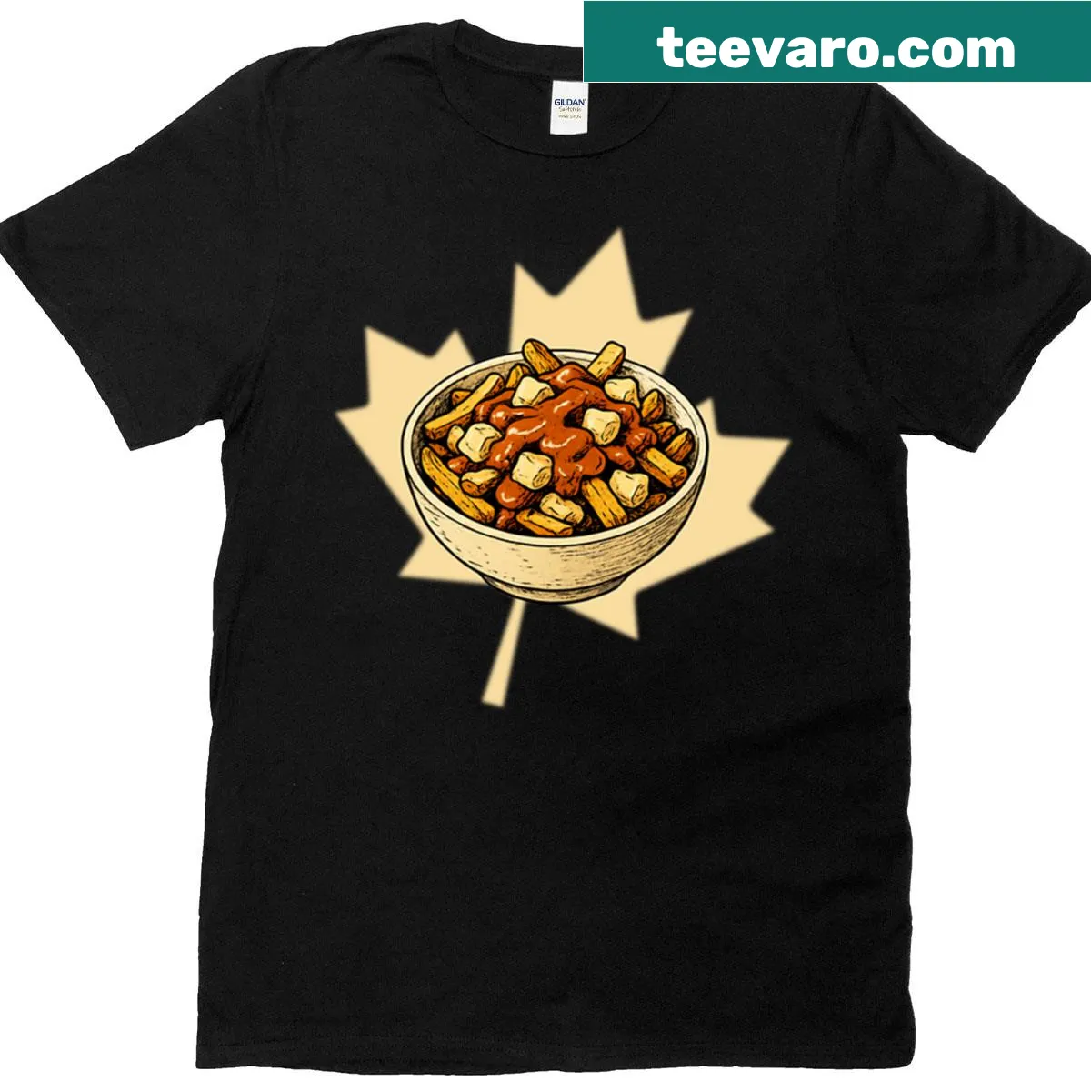 Funny poutine graphic t-shirt — on a men's t-shirt