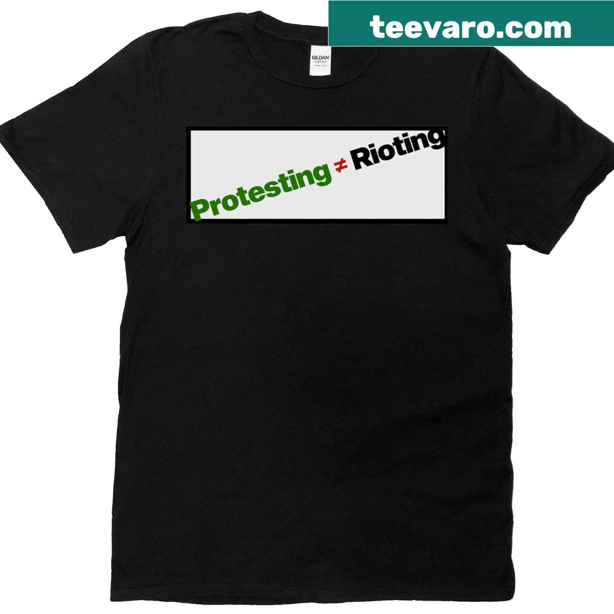 Protesting Does Not Equal Rioting t-shirt with bold text — on a men's t-shirt